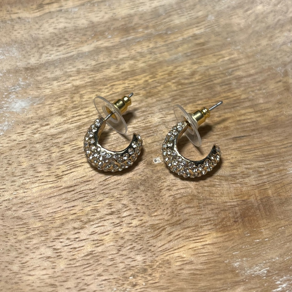 Rhinestone Half Hoop Gold Tone Earrings